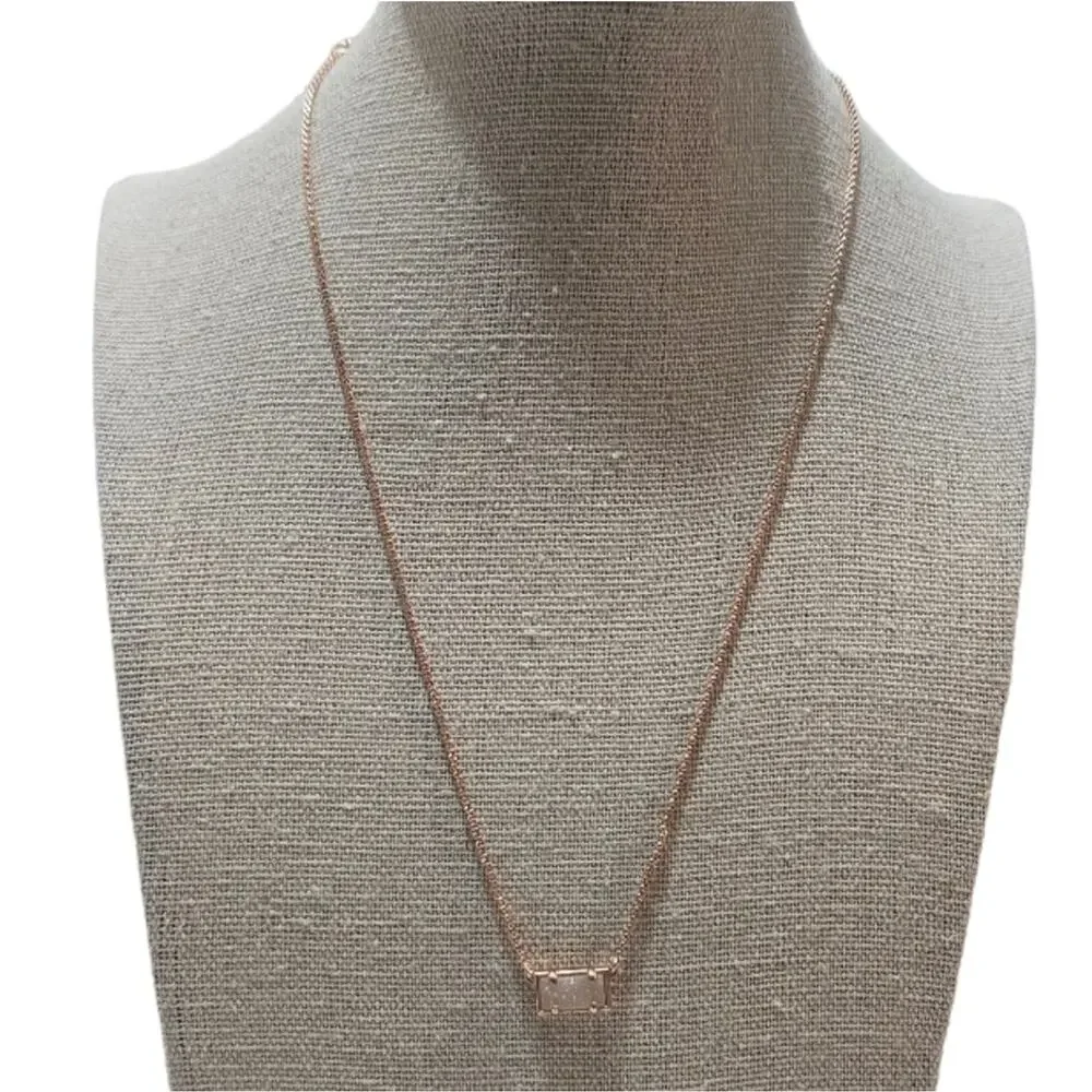 Kendra Scott Iridescent White Drusy and‎ Rose Gold Bar Necklace